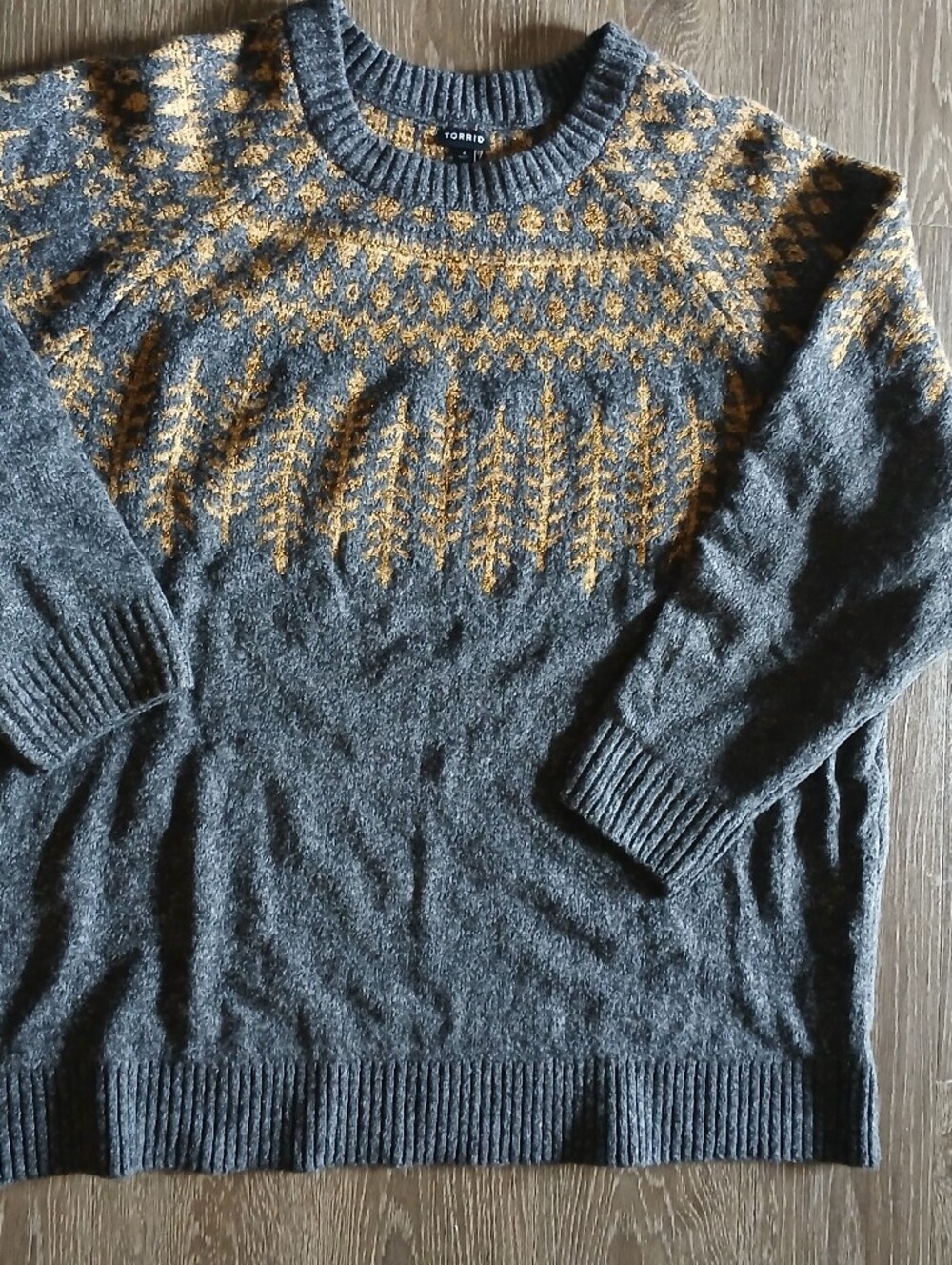 Torrid Charcoal Crewneck Sweater Gold Yoke Holiday